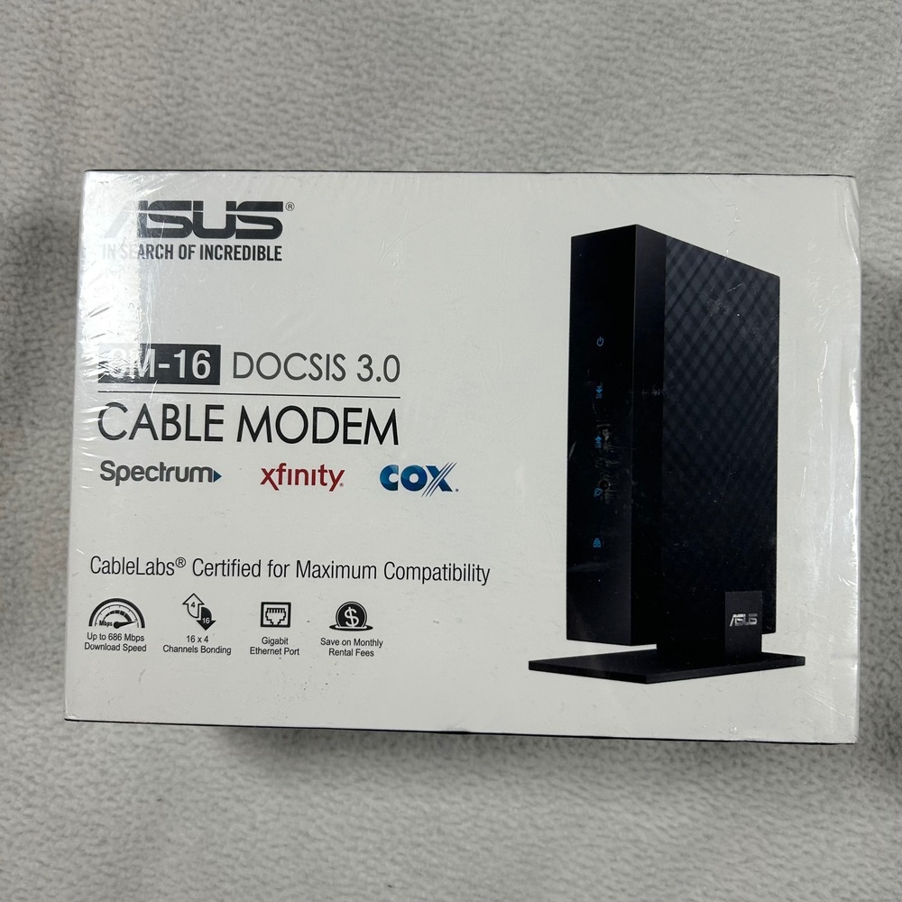 ASUS Cable Modem CM-16 Black DOCSIS 3.0 16x4 Gigabit Ethernet Port New‎ Sealed